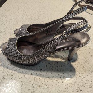 Silver glitter heels